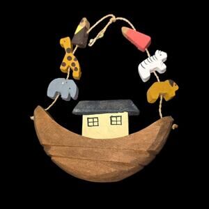 Vintage Handcrafted Wooden Noah’s Ark Folk Art Nursery Wall Hanging